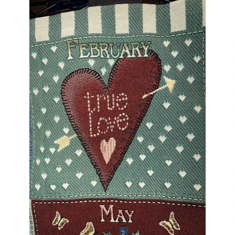 Vintage Heartland 12 Month Seasons Tapestry Wall Hanging w/ Wood Rod